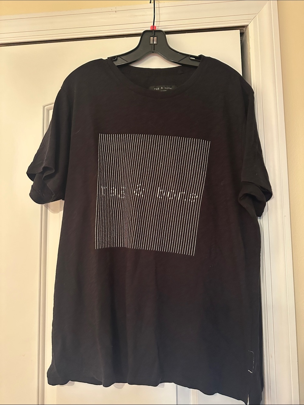 rag & bone Black Short-Sleeve Crewneck with Linear Square Graphic